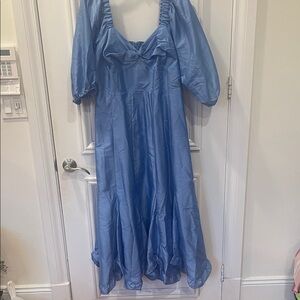 Anthropologie Light Blue Satin Twist-Front Puff Sleeve Dress